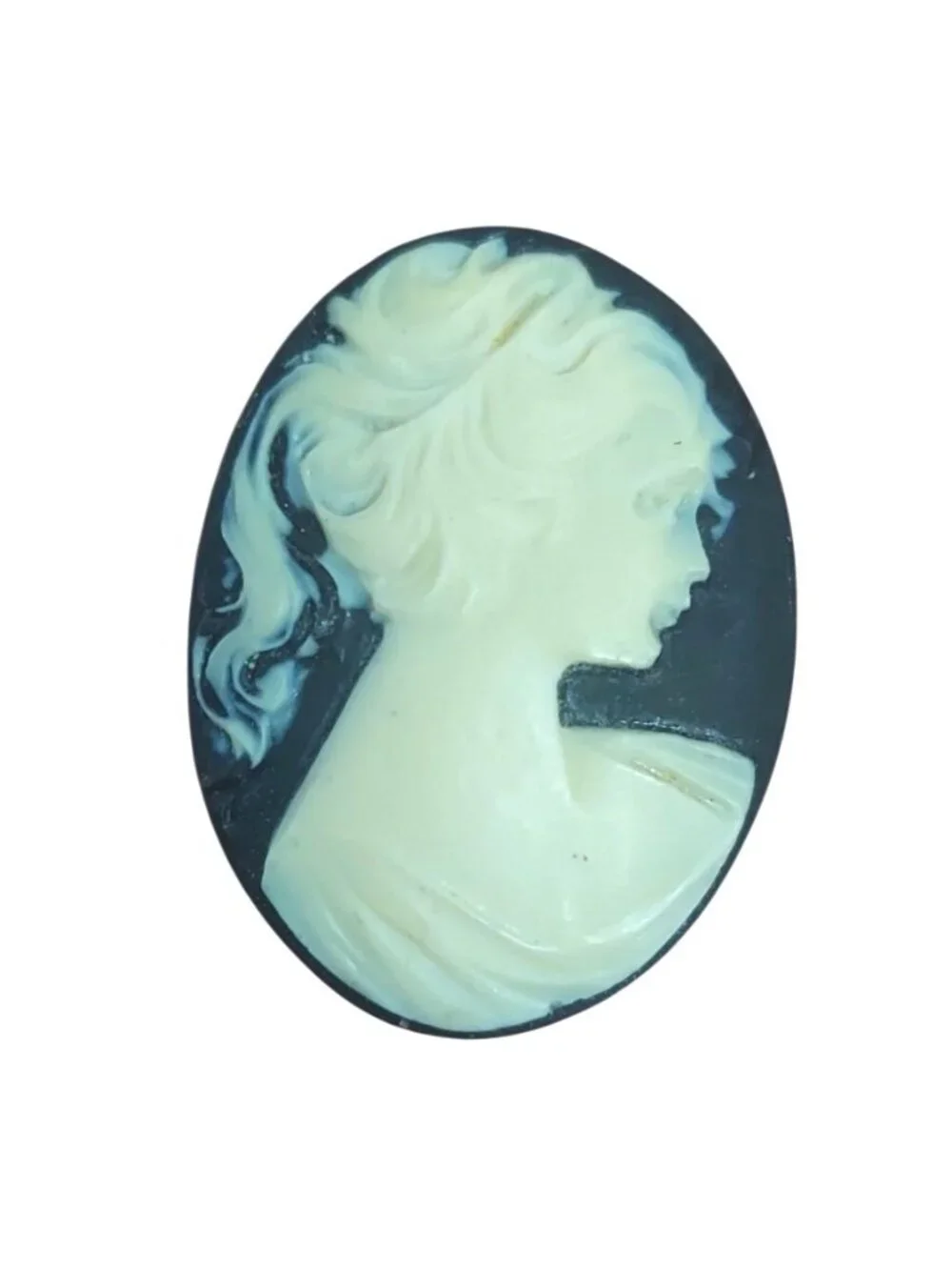 Cameo Brooch Pin Roman Lady Resin Black Cream Traditional Victorian Vintage